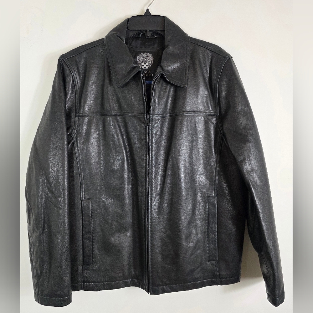 Vince Camuto Black Full Zip Thinsulate Pebbled Leather Jacket L